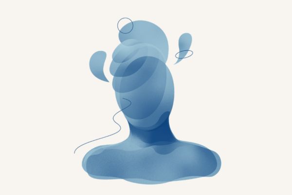 Abstract drawing of a body with swirling symbols