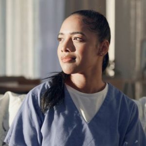 Calm person, sitting and reflecting