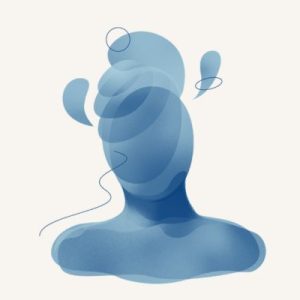 Abstract drawing of a body with swirling symbols